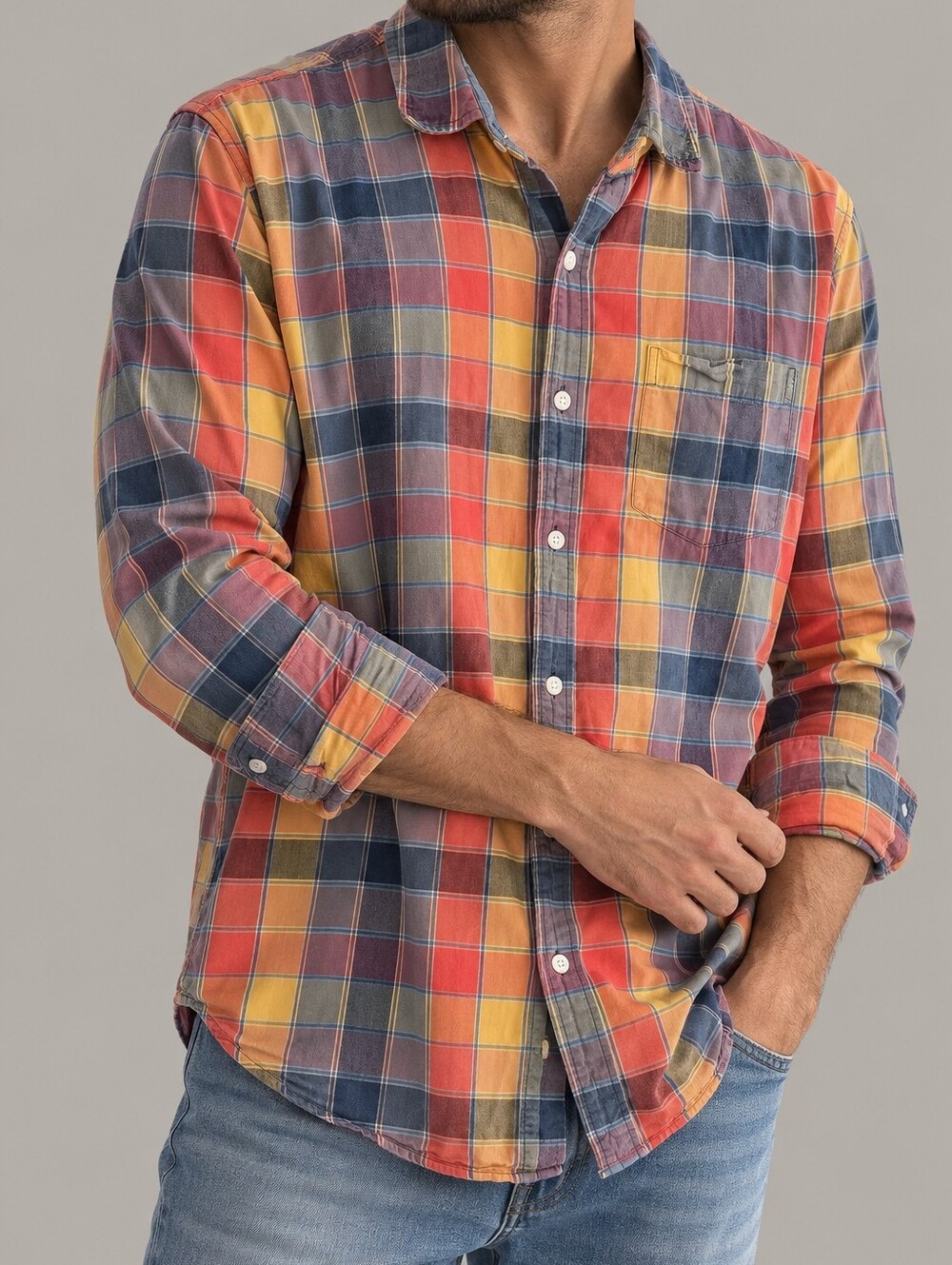 L.L. Bean Signature Slim Fit Plaid Cotton Button Down Shirt Mens Size Medium